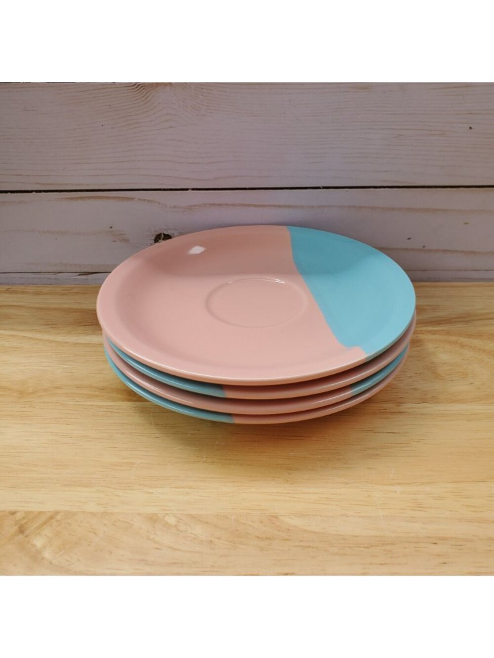 Hand Painted VTG Pier 1 Pink Blue Set Of 4 Coffee Cups And Saucers Japan 1990s - Picture 11 of 16